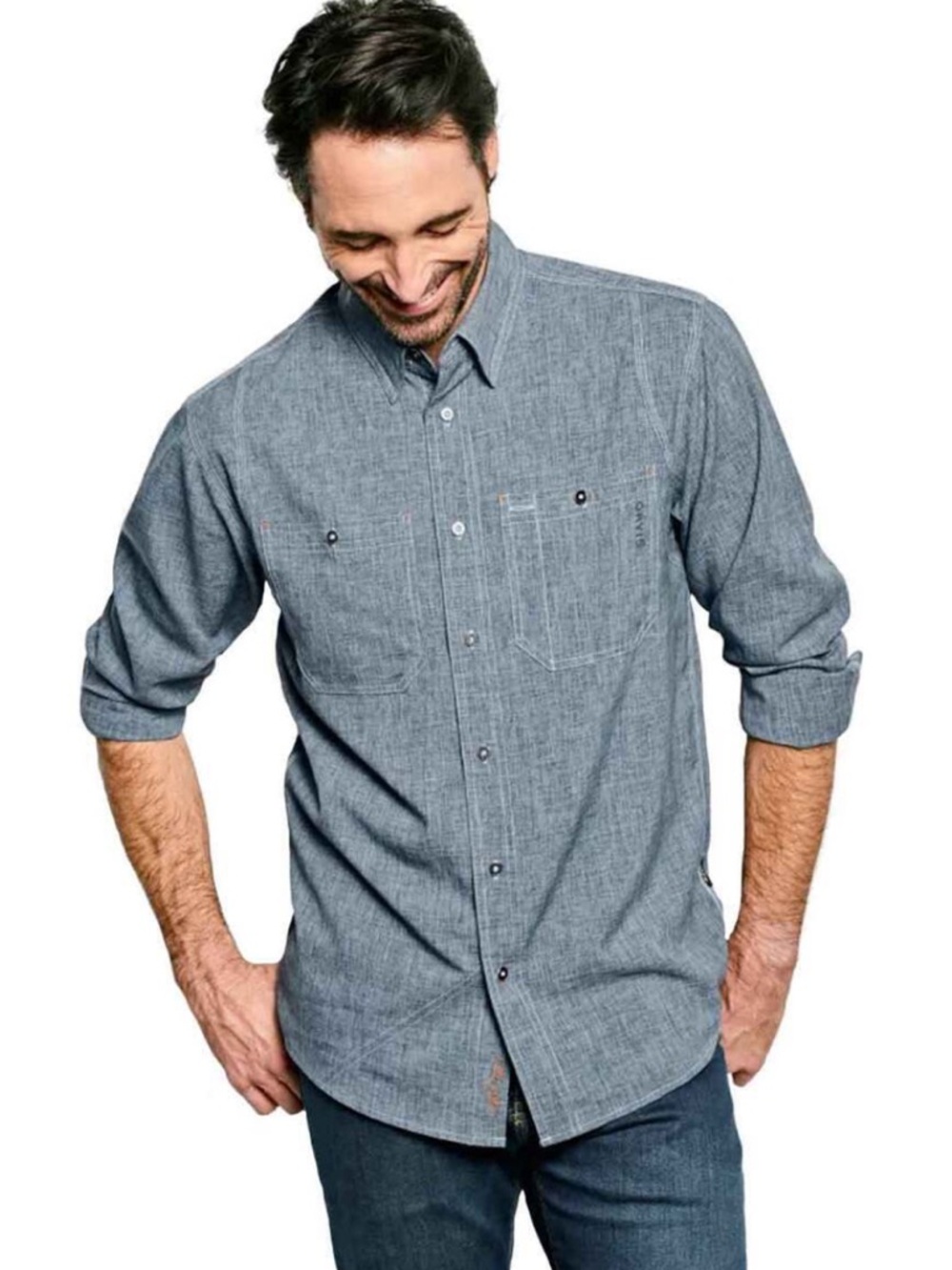 Orvis Shirt Men's XL tech Chambray Work active fit Trout Bum vented fishing